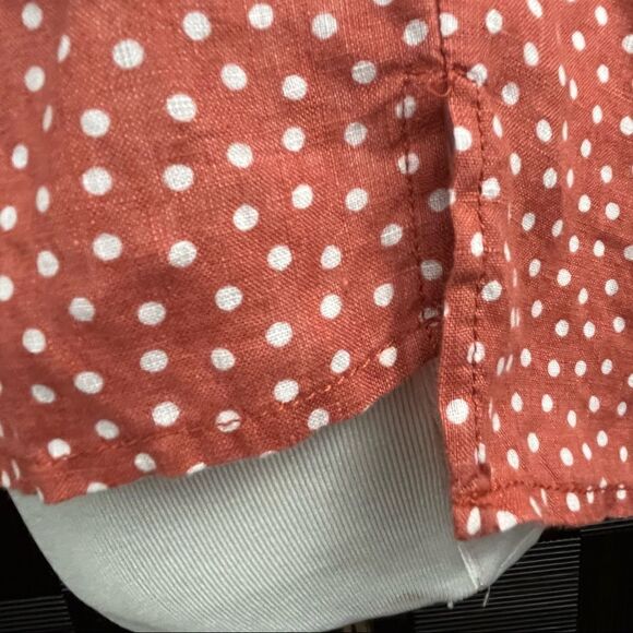 Rachel Zoe Orange Linen Polka Dot Short Sleeve Boxy Fit Button Down L - Picture 7 of 9